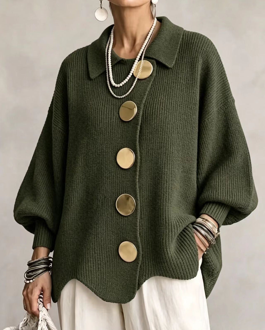 Isadora cardigan oversize verde oliva con bottoni dorati