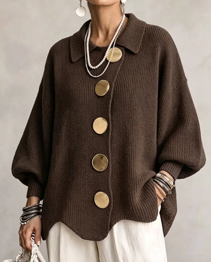Isadora cardigan oversize moka con bottoni dorati