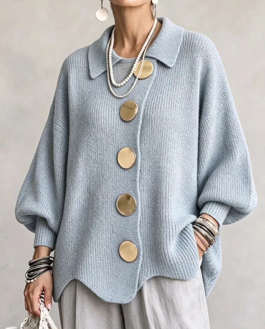 Isadora cardigan oversize azzurro cielo con bottoni dorati