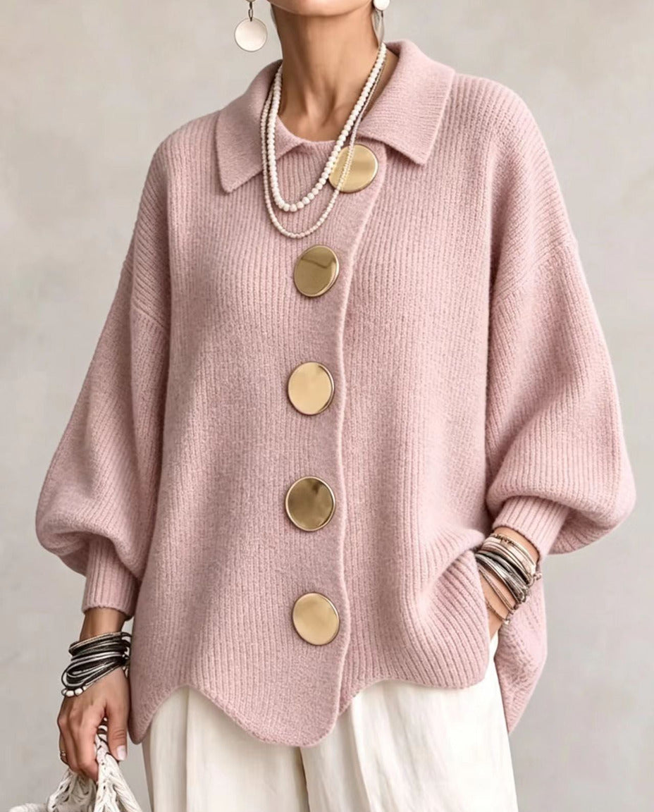 Isadora cardigan oversize rosa cipria con bottoni dorati