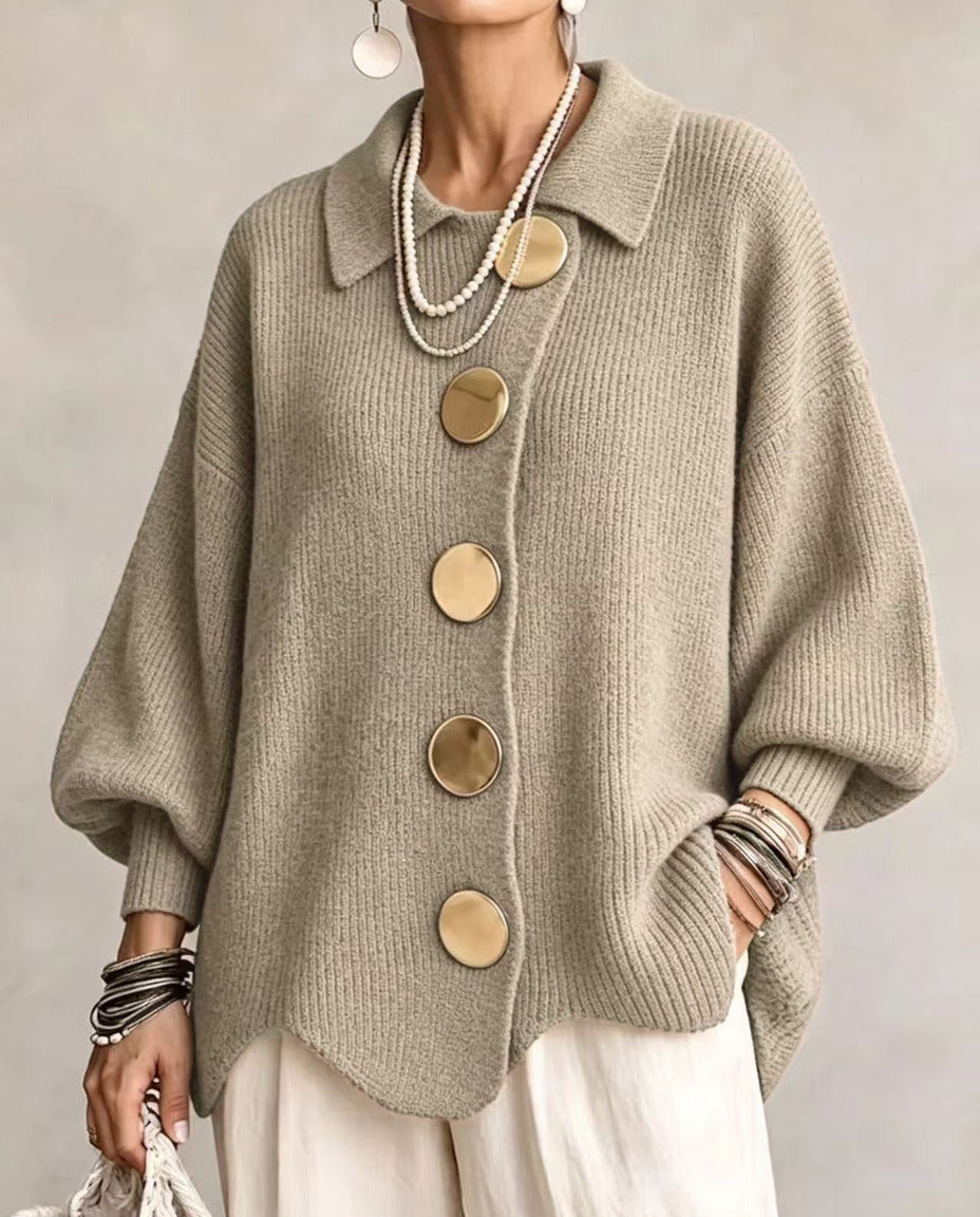 Isadora cardigan oversize kaki con bottoni dorati