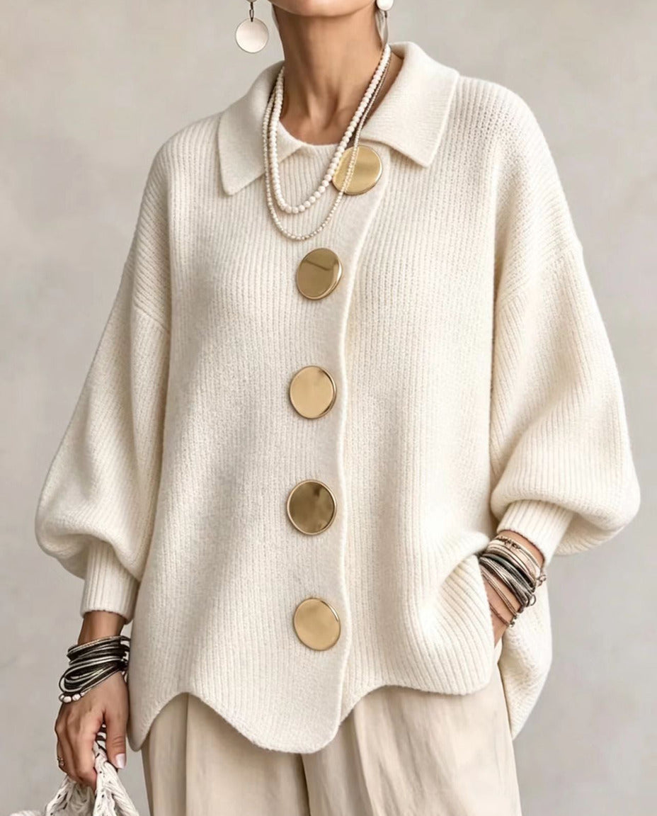 Isadora cardigan oversize bianco avorio con bottoni dorati