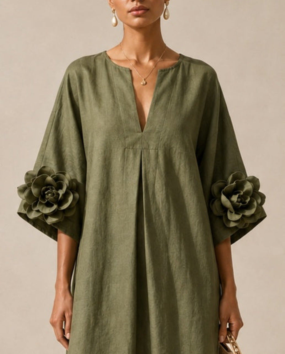 Abito midi verde oliva con tasche laterali